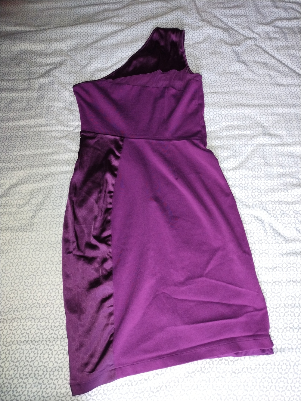 Halston Heritage One-Shoulder Satin-Panel Purple Dress
